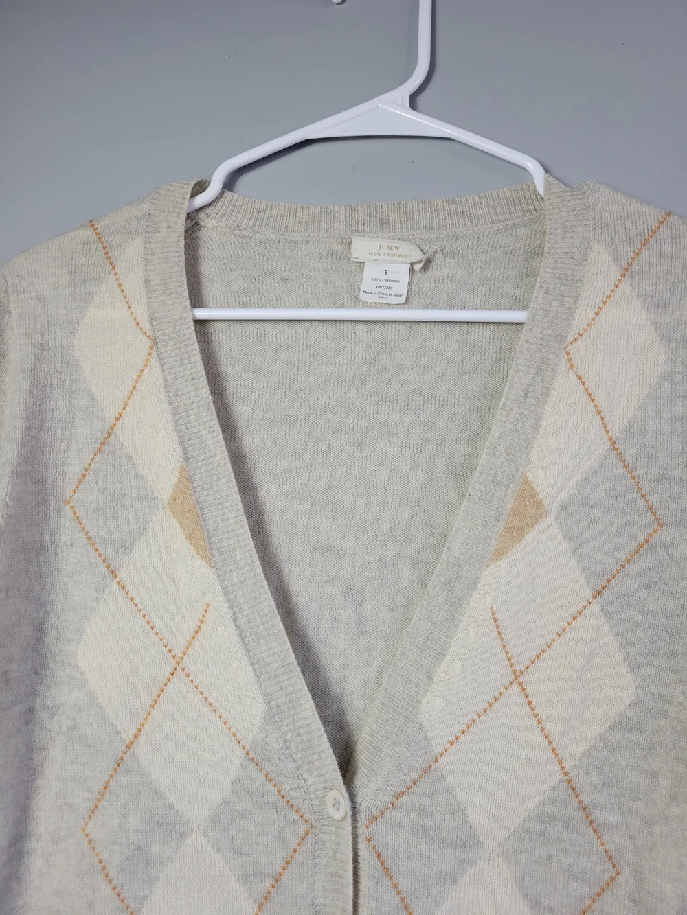 J. Crew Beige and Cream Argyle V-Neck Cardigan